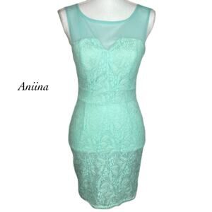 Aniina Mint Green Lace Fitted Bodycon A-Line Mini Dress Size S
